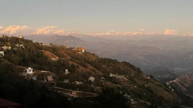 View of the Himalayas on an increasingly rare clear day from the Nagarkot vantage point